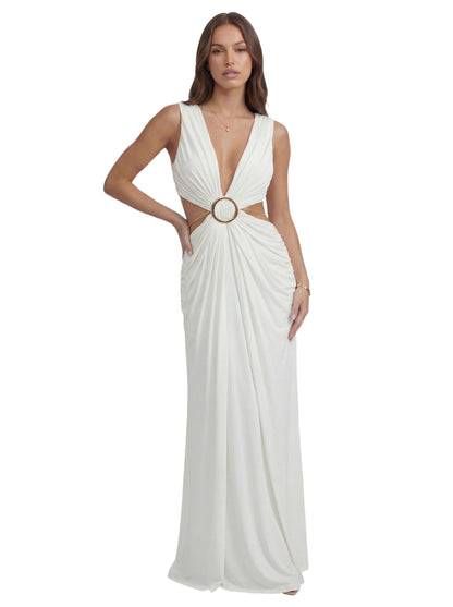 Luxe Draped Cutout Ring Gown