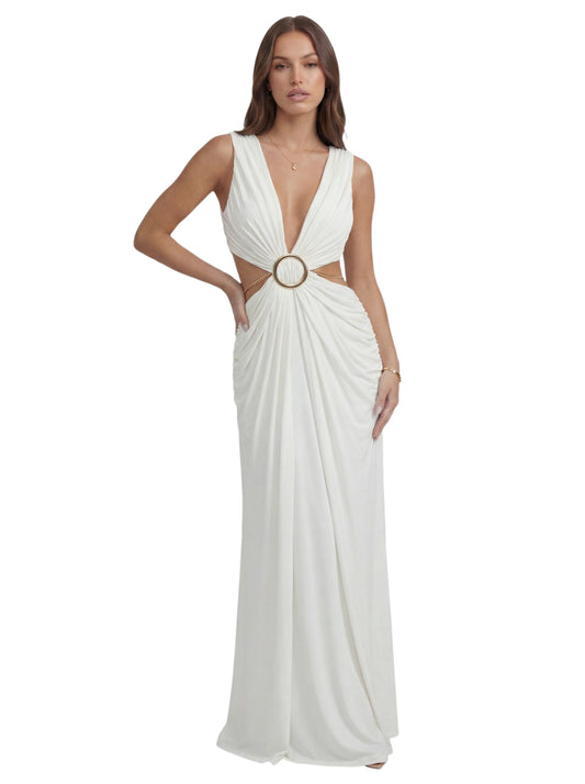 Luxe Draped Cutout Ring Gown